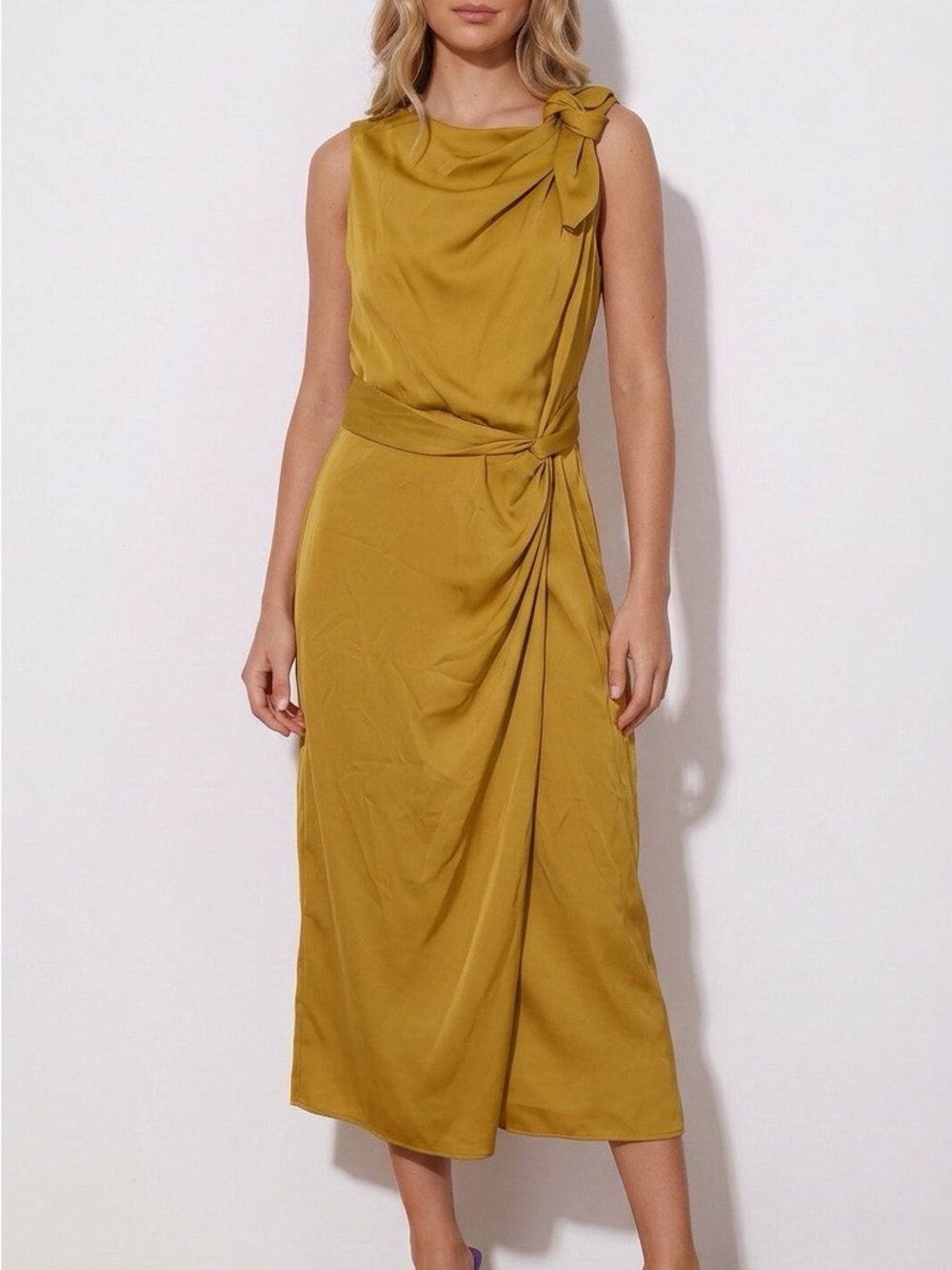 Banana Republic Sleeveless Midi Dress in Mustard
